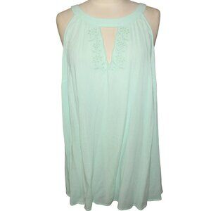 TORRID Tank Sz 1X Mint Eyelet Keyhole Goddess Top Aqua Summer Blouse Breezy Tank